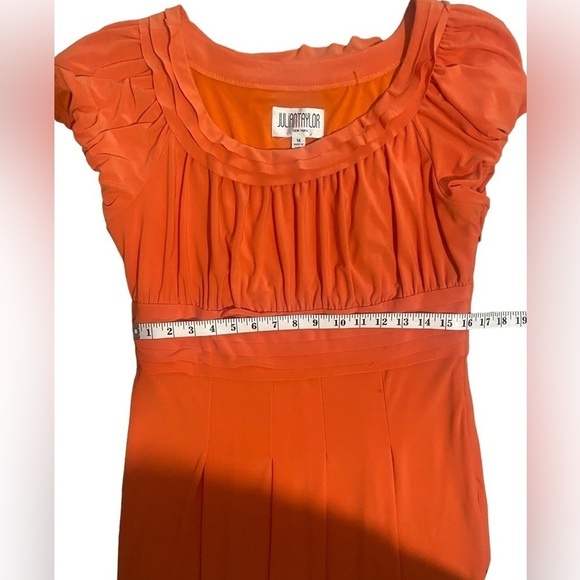 Julian Taylor Orange Pleat Embellished Midi Dress-size 14 - Picture 3 of 4